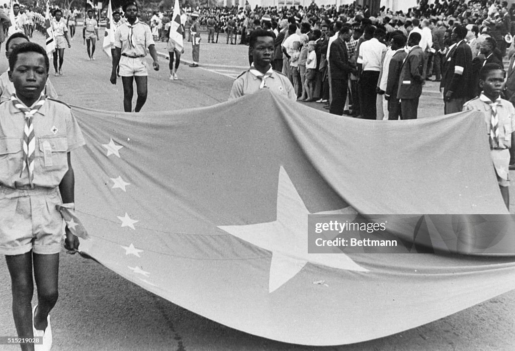 Congolese Children Carry Flag In Parade