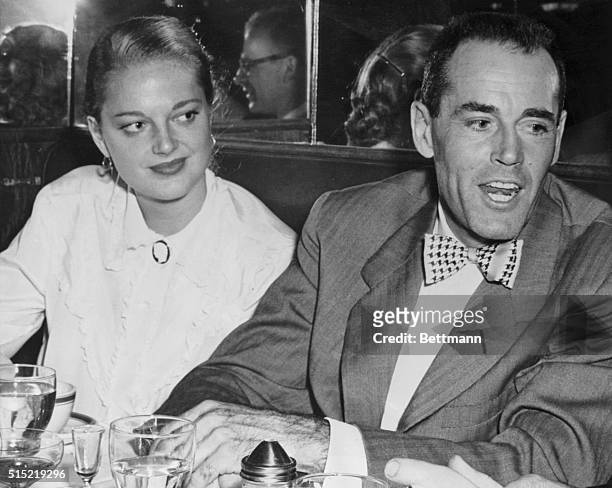 New York, NY-Stage and screen star Henry Fonda and Susan Blanchard, whose plans for a December 28th wedding were announced today, are pictured dining...