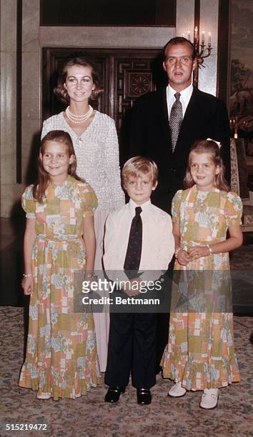 Madrid, Spain-Prince Juan Carlos with his wife, Princess Sophia, and children, Princess Elena , Prince Felipe and Princess Cristina in Zarzuela...