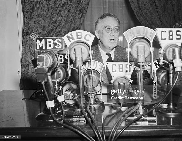 President Franklin Delano Roosevelt delivering one of his "fireside chats". This one involved inflation and his seven-point National Economic Policy...