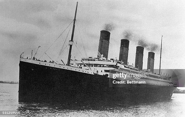 The White Star Line passenger liner R.M.S. Titanic embarking on its ill-fated maiden voyage.