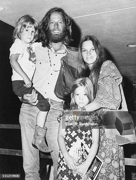 New York, NY-All smiles, Peter Fonda arrives in New York with his family to participate in promotional activities for Universal's "The Hired Hand,"...