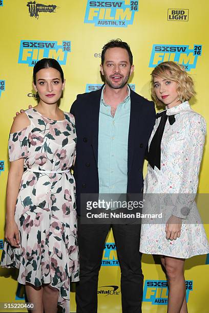 Actors Jenny Slate, Nick Kroll and Zoe Kazan attend the "My Blind Brother" premiere during the 2016 SXSW Music, Film + Interactive Festival at Topfer...