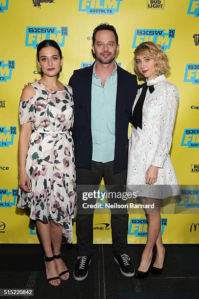 Actors Jenny Slate, Nick Kroll and Zoe Kazan attend the "My Blind Brother" premiere during the 2016 SXSW Music, Film + Interactive Festival at Topfer...