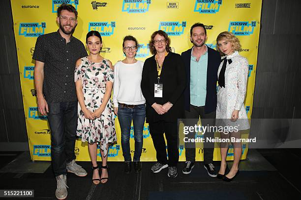 Charlie Hewson, Jenny Slate, Sophie Goodhart, SXSW Film Director Janet Pierson, Nick Kroll and Zoe Kazan attend the "My Blind Brother" premiere...