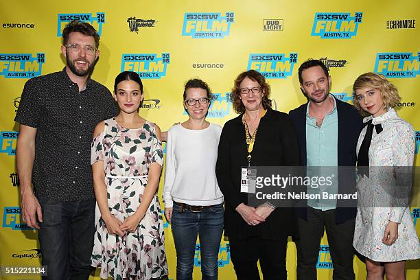 Charlie Hewson, Jenny Slate, Sophie Goodhart, SXSW Film Director Janet Pierson, Nick Kroll and Zoe Kazan attend the "My Blind Brother" premiere...