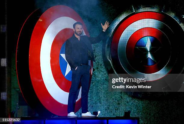 Actor Chris Evans walks onstage during Nickelodeon's 2016 Kids' Choice Awards at The Forum on March 12, 2016 in Inglewood, California.