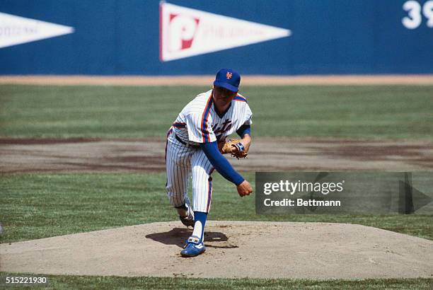 The New York Mets' pitcher Tom Seaver is shown pitching during the opening day game at Shea Stadium against the Philadelphia Phillies.