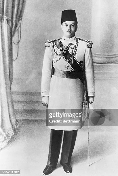 Picture shows a portrait of King Farouk of Egypt wearing his formal uniform. Undated photo circa 1940s.