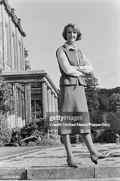 English actress Penelope Keith in character as Audrey fforbes-Hamilton from the television series To the Manor Born on location at Cricket House in...