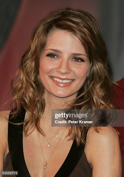 Actress Mischa Barton attends a press conference for the launch of the new Swatch line "Paparazzi" by Swatch and Microsoft on October 20, 2004 in New...