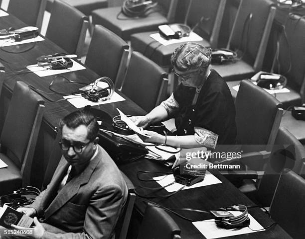 Eleanor Roosevelt as part of the delegation representing the United States at the United Nations General Assembly.