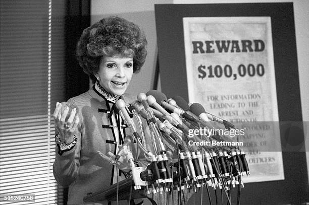 Washington: Sen. Paula Hawkins, R-Florida, holds a news conference on proposed legislation to use seized drug proceeds to fund $100,000 rewards to...