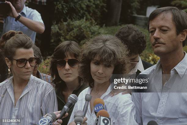 Bel Air, California: The Fonda family shown outside home 8/12 after death of Henry Fonda at Cedars-Sinai Hospital. : Jane, Amy; Shirlee Fonda and...