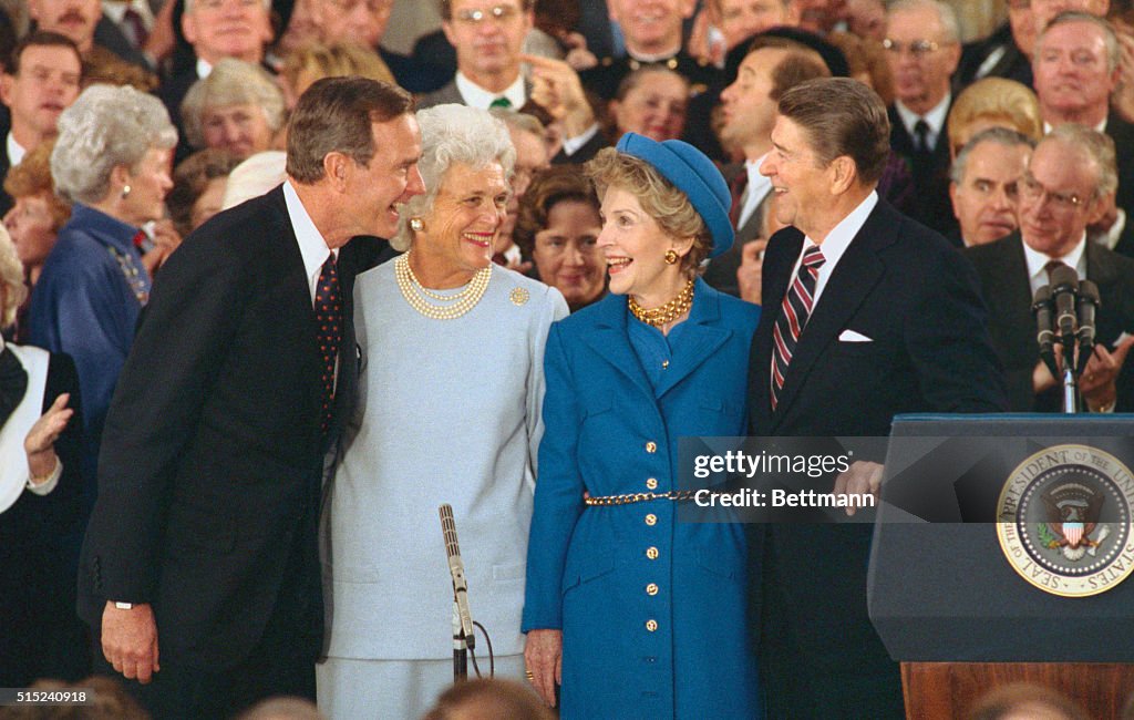 President and Nancy Reagan with George and Barbara Bush