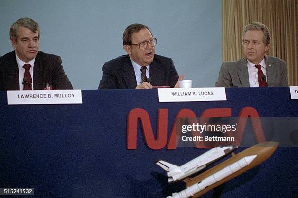 Washington: Testifying at the inquiry into the Challenger explosion are Lawrence B. Mulloy, Solid Rocket Booster project manager at the Marshall...