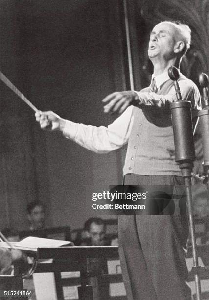 Salzburg, Austria: Furtwaengler Conducts At Salzburg Festival. Wilhelm Furtwaengler, famous German conductor, rehearses the Vienna Philharmonic...