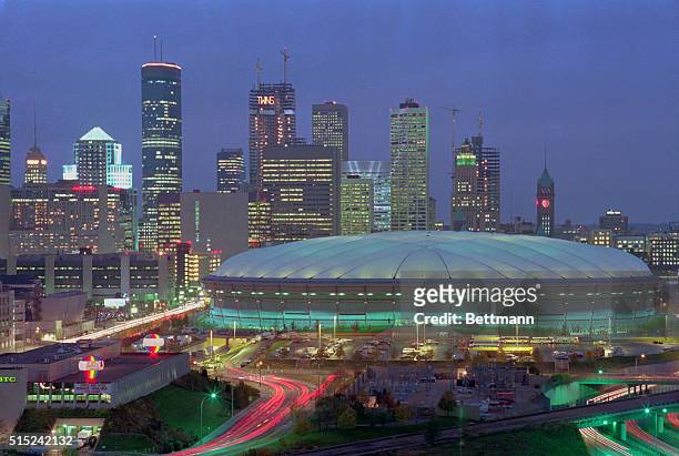 Minneapolis: The City of Minneapolis and their Metrodome are aglow 10/16 the evening before the start of the World Series. The Minnesota Twins will...
