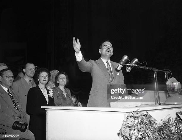 Dewey Accepts Nomination. Philadelphia: Gov. Thomas E. Dewey thanks the delegates in Convention Hall for "the highest honor" they can bestow, the...