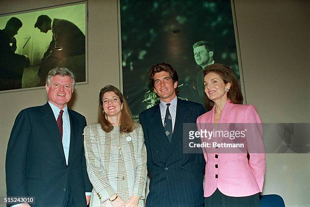 Members of the Kennedy family pose for photographers during a press conference 5/25 at the J.F.K. Library to announce the John F. Kennedy Profile on...