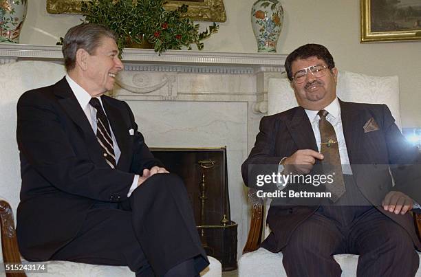 Washington: President Reagan meets Turkish Prime Minister Turgut Ozal in the Oval Office.