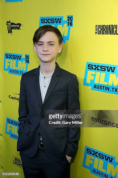 Jaeden Lieberher attends the premiere of his film "Midnight Special" at the Paramount Theater during the South by Southwest Film Festival on March...