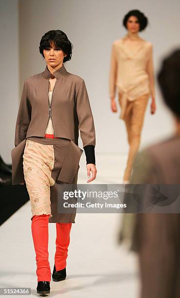 Model displays an autumn/winter 2005 creation from New Zealand design label "Pearl" during the Air New Zealand Fashion Week at the Viaduct Harbour,...