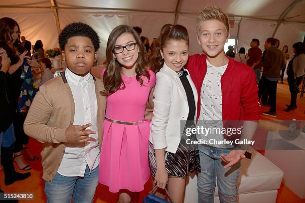 Personalities Benjamin Flores Jr., Madisyn Shipman, Cree Cicchino, and Thomas Kuc attend Nickelodeon's 2016 Kids' Choice Awards at The Forum on March...