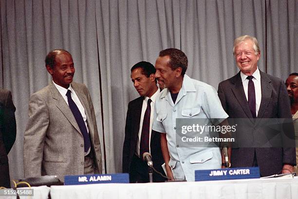 Atlanta, Georgia- Alamin Mohamed , head of a delegation of Eritrean rebels, and Ashegre Yigletu , head of the Ethiopian government delegation, leave...
