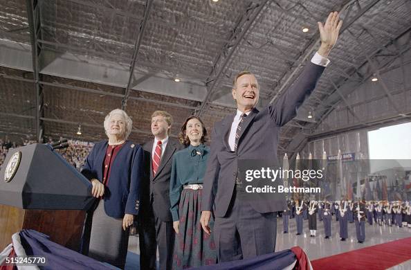 President elect George Bush Accompanied By His Wife Barbara Waves president-elect-george-bush-accompanied-by-his-wife-barbara-waves
