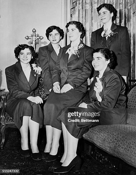 St. Paul, Minnesota: The Dionne quintuplets are from left to right: Yvonne, Annette, Marie, Cecile, and Emilie They are in St. Paul, Minn. For the...