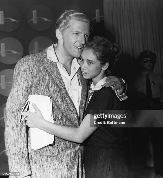 Rock legend Jerry Lee Lewis and wife Myra, who is also his cousin, hug. The couple married when Myra was 13 years old.