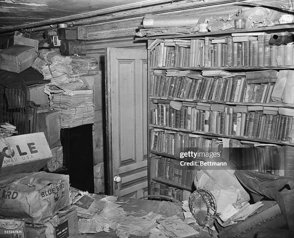 Interior View of a Room Full of Books and Cartons