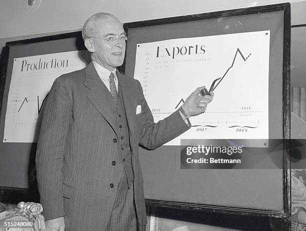 New York City: Sir Stafford Cripps. Waldorf Astoria. Sir Stafford Cripps, Britain's Chancellor of the Exchequer, during press conference at Waldorf.