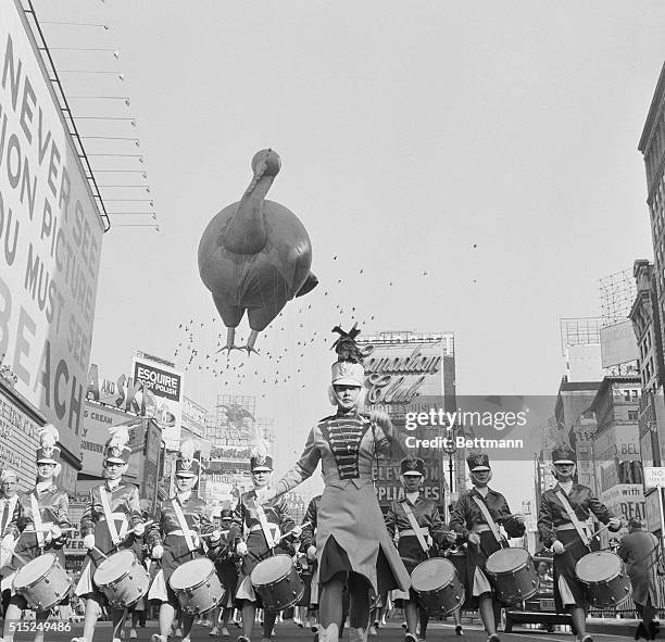 New York: Macy Day Parade. Photo shows the "Turkey" one of the helium filled balloons on it's way through Times Square.