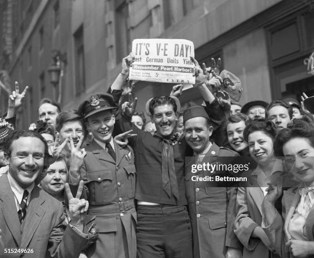 Crowd Celebrating Victory in Europe Day in Times Square