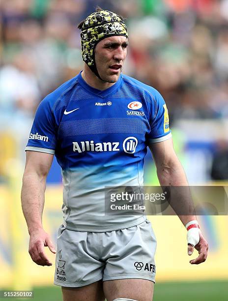 Kelly Brown of Saracens looks on during the match against London Irish during the Aviva Premiership match on March 12, 2016 at Red Bull Arena in...