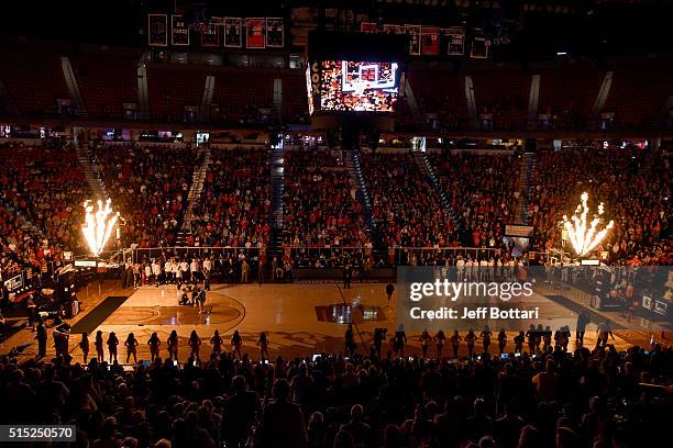 General view of the introductions prior to the championship game of the Mountain West Conference basketball tournament between the Fresno State...