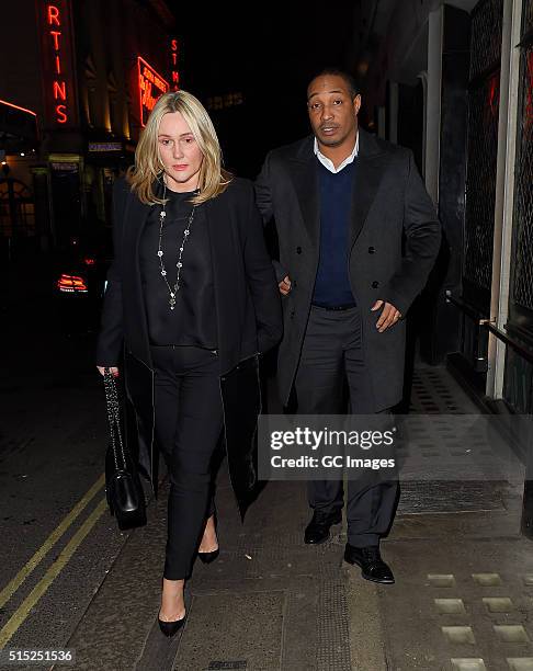 Claire Ince and Paul Ince leave The Ivy Club in Covent Garden on March 12, 2016 in London, England.