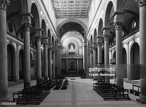 Florence, Italy: Church of S. Lorenczo, Florence, designed by Fillippo Brunelleschi, Florentine architect . Undated photograph.