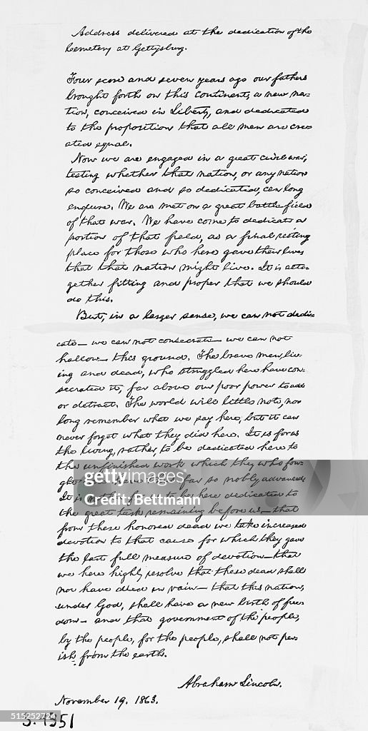Abraham Lincoln's Gettysburg Address Speech Notes
