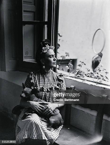 Frida Kahlo , Mexican painter and wife of Diego Rivera is shown here.