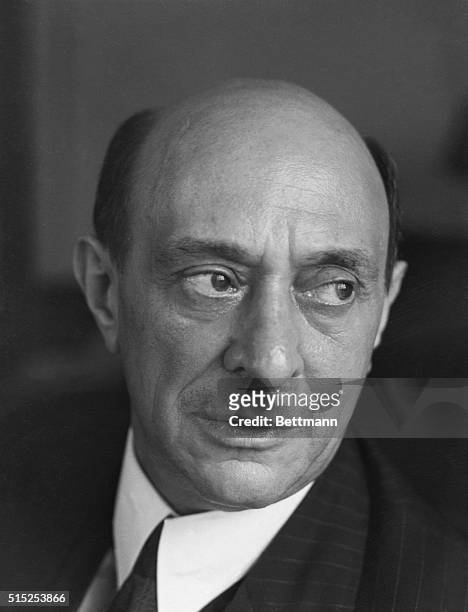 This is a close-up shot of Viennese composer Arnold Schoenberg, . He was exiled from Nazi Germany in 1933, and he moved to California and became a...