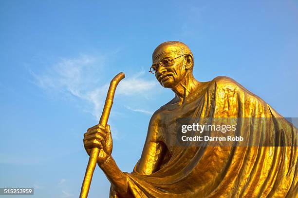 golden gandhi statue, port blair, andaman islands - mahatma gandhi stock pictures, royalty-free photos & images