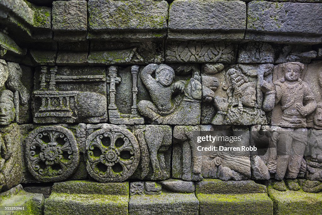 Bas relief detail at Borobudur Temple, Indonesia