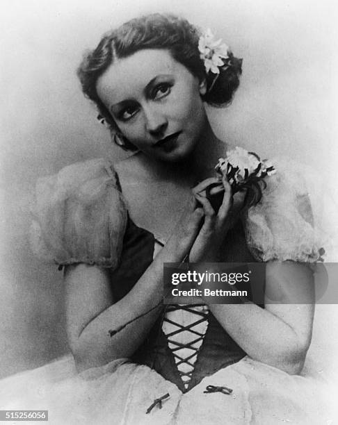 Prima ballerina Galina Ulanova , the supreme example of the Soviet school of ballet, in a quiet pose during a production of Giselle by the Bolshoi...