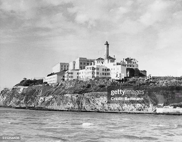 Photo shows general view of the penitentiary on Alcatraz Island.