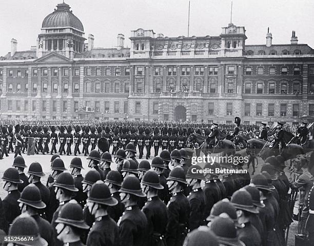 The Grenadier Guards on Parade...The Duke of Connaught, uncle of King George of England, reviewing the Grenadier Guards in the Horse Guards Parade,...