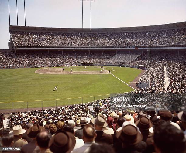 Giants Inaugurate Candlestick Park. San Francisco, Calif.: General views and aerial views of Candlestick Park as the San Francisco Giants played...