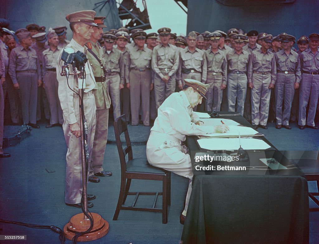 Douglas MacArthur Signing Japanese Surrender Document